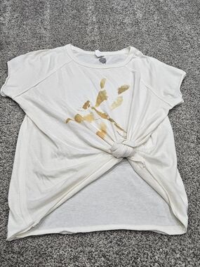 Women's White Short-Sleeve Moce Lightly Tee Hand Painted Dragonfly In Gold
